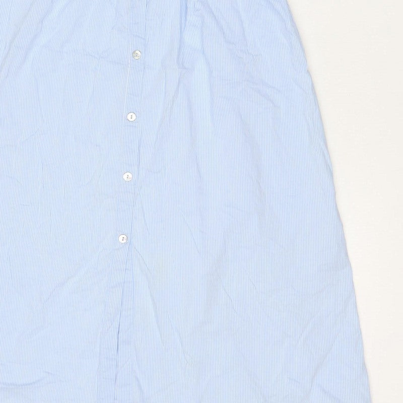 Zara Woman Blue White Stripe M Off Shoulder Belted Midi Dress
