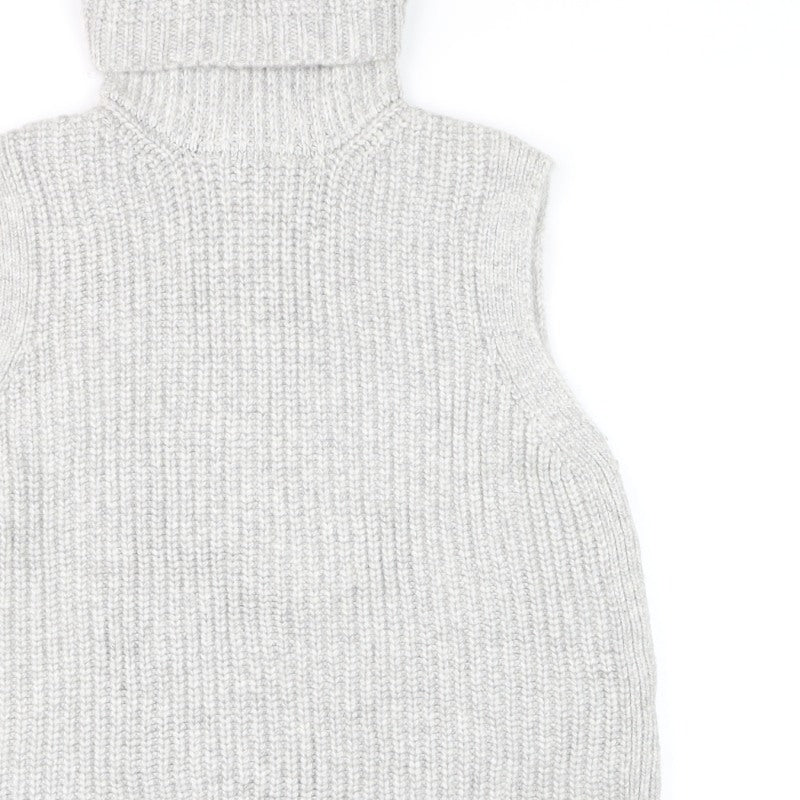 Marks & Spencer Women Grey M Sleeveless Roll Neck Chunky Knit Jumper Vest