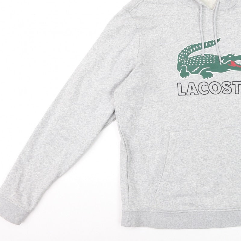 Lacoste Men’s Grey L Pullover Hoodie Crocodile Logo Graphic
