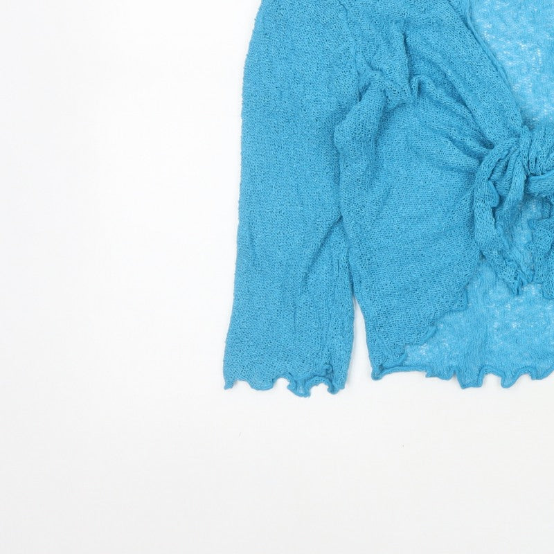 Autonomy Women's Blue M Open Knit Tie Front Cardigan Long Sleeve
