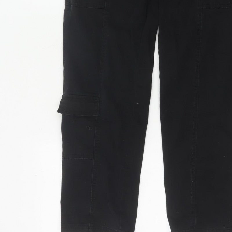 H&M Women Black UK 8 Cargo Straight Leg Cotton Utility Trousers