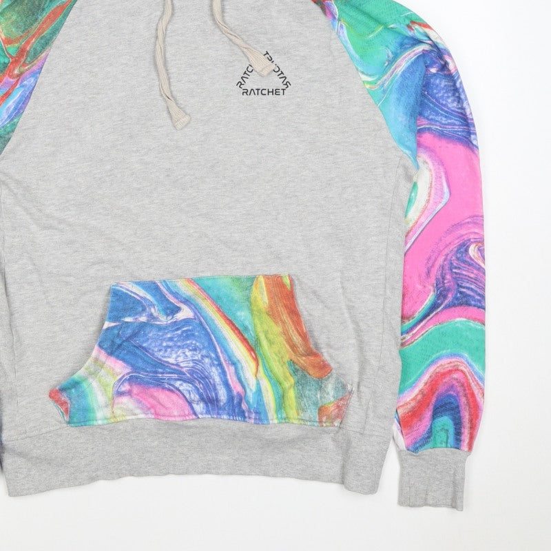 Ratchet Men’s Grey Multicoloured Hoodie M Pullover Graphic Print