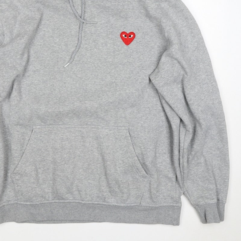Comme des Garçons PLAY Women Grey 3XL Pullover Hoodie Heart Embroidered