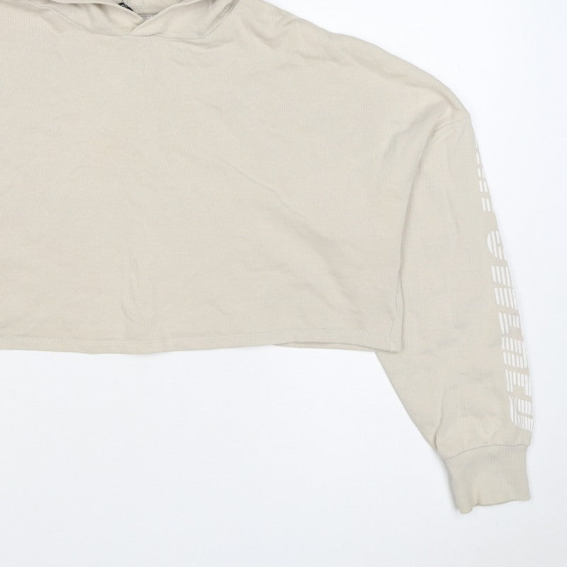 H&M Divided Women Beige S Cropped Pullover Hoodie Logo Sleeve