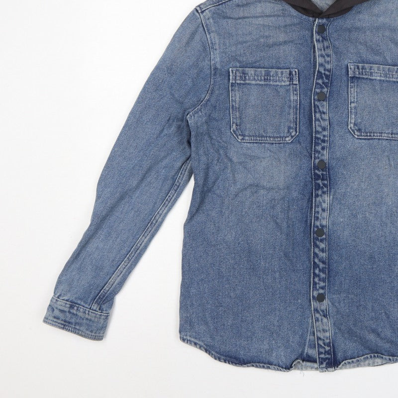 Marks & Spencer Boys Blue 13-14 Years Hooded Denim Shirt Jacket
