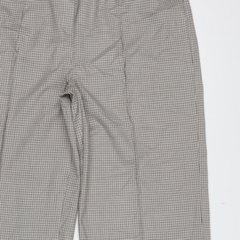 M&S Women Beige Black Check Wide Leg Dress Trousers UK 20 Regular