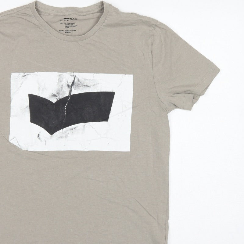 GAS Men’s Beige M Graphic Art Crew Neck Short Sleeve T-Shirt