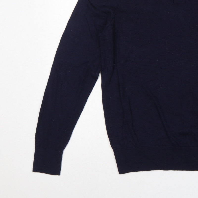 John Lewis Men’s Navy Blue L Merino Wool Collared Henley Jumper