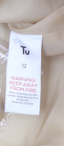 Tu Women Beige Size 12 Quilted Puffer Jacket Button Front Pockets