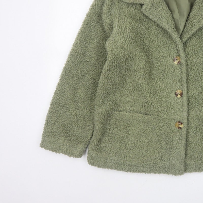 Damart Women’s Green Size 16 Teddy Fleece Short Overcoat Buttoned