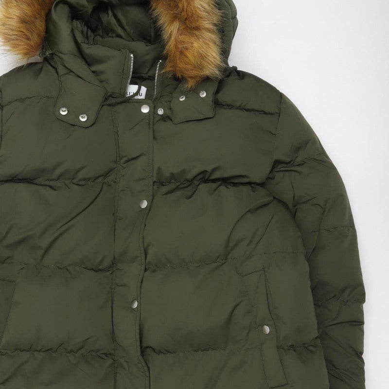 Wuli:Luu by Gok Wan Women Green 2XL Long Faux Fur Hood Puffer Parka