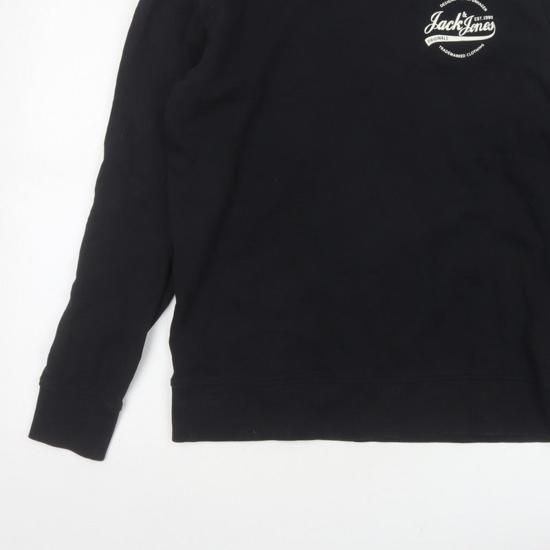 Jack & Jones Men’s Black L Pullover Crew Neck Logo Cotton Sweatshirt