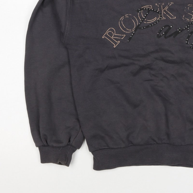 F&F Girls Black 12-13 Years Rock Star Party Rhinestone Sweatshirt