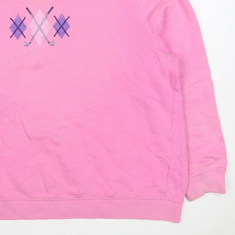One Up Golf Women’s Pink L Argyle Embroidered Cotton Sweatshirt