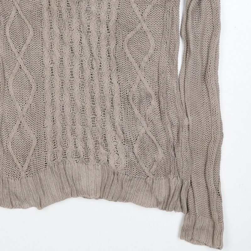 Gap Women Beige M Cable-Knit Crew Neck Cotton Blend Jumper