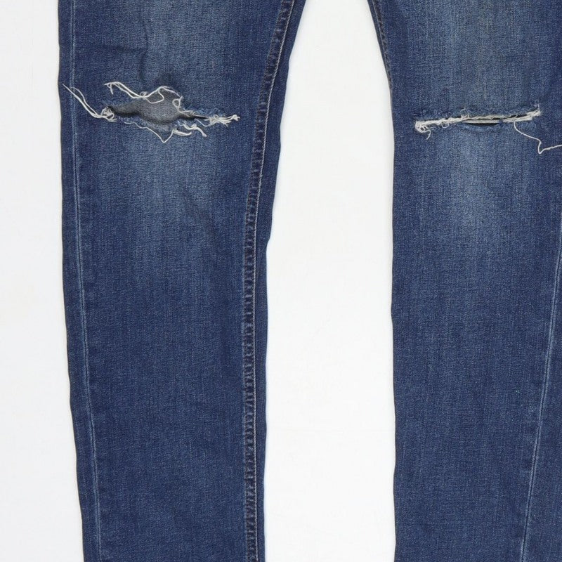 Next Men's Blue W32 L31 Skinny Distressed Stretch Denim Jeans