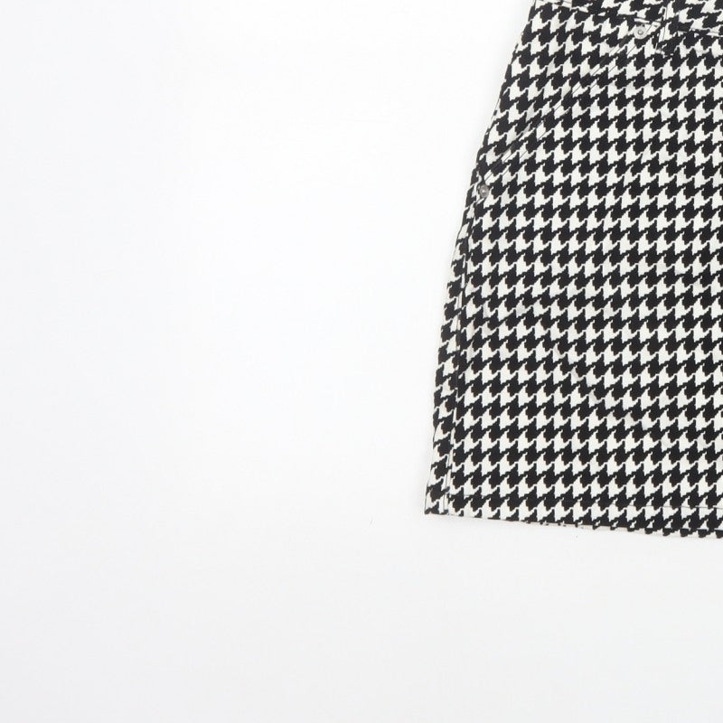 Topshop Women Black White UK 8 A-Line Mini Houndstooth Zip Skirt