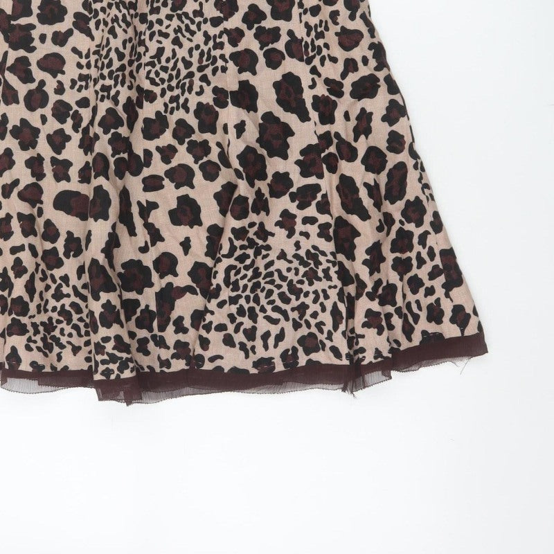 Uniform John Paul Richard Women Beige Leopard Print Flare Skirt UK 6