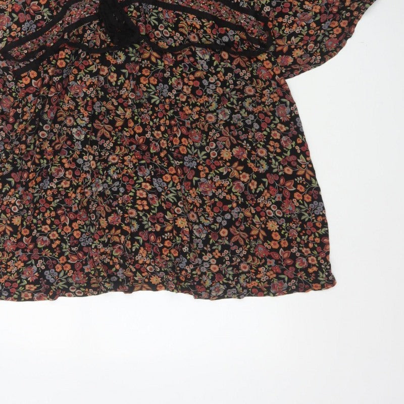 Wallis Women Multicoloured Size 18 Floral Kimono Sleeve Tie Blouse
