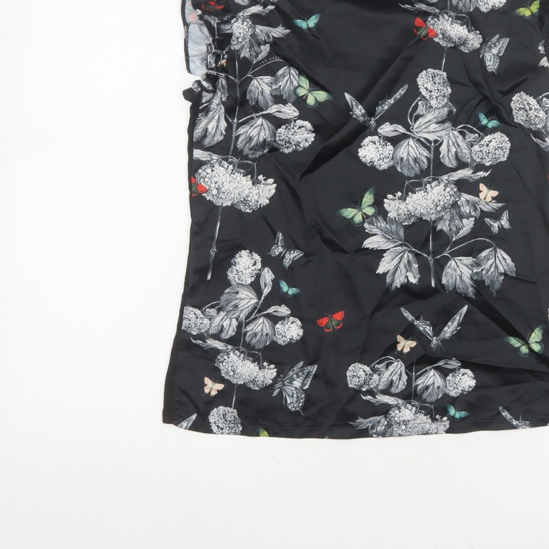 Ted Baker Women Black Floral Butterfly Ruffle Blouse UK 6