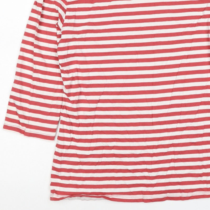 Seasalt Women Red White Striped Organic Cotton UK 10 3/4 Sleeve T-Shirt