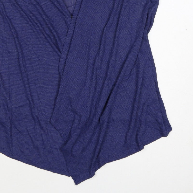 Soon Women Blue Size 18 Open Front Short Sleeve Graphic Cardigan