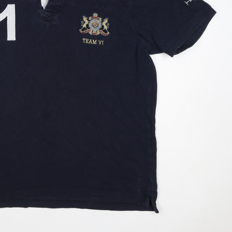 Howick Men Blue L Cotton Team VI Number 1 Short Sleeve Polo Shirt