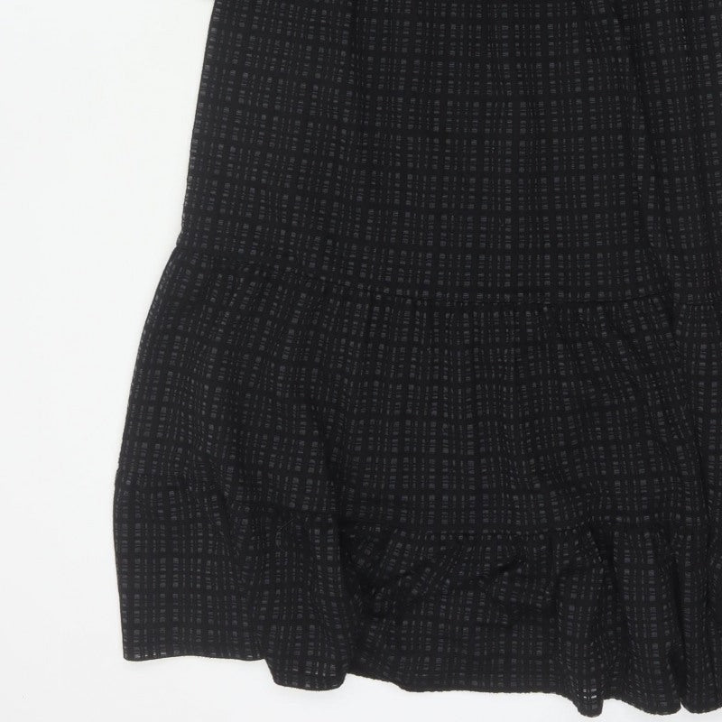 Oliver Bonas Women Black UK 8 Midi Fit & Flare Geometric Ruffle Dress