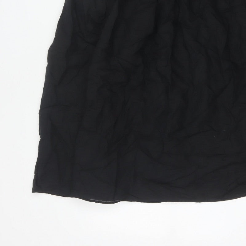 Marks and Spencer Women Black Petite 10 Long A-Line Linen Blend Skirt