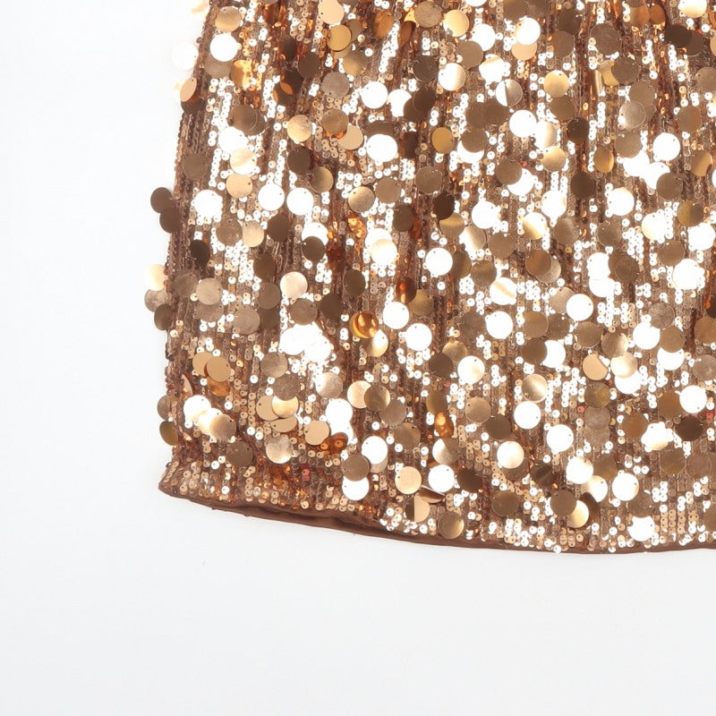 PrettyLittleThing Women’s Gold Sequin Mini Pencil Skirt UK 16