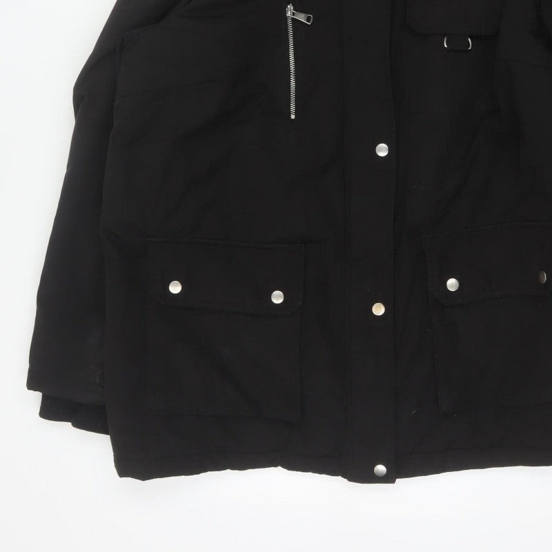 New Look Women Black UK 18 Faux Fur Hood Padded Parka Coat