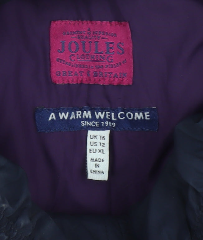 Joules Women Blue UK 16 Long Quilted Puffer Coat Hooded