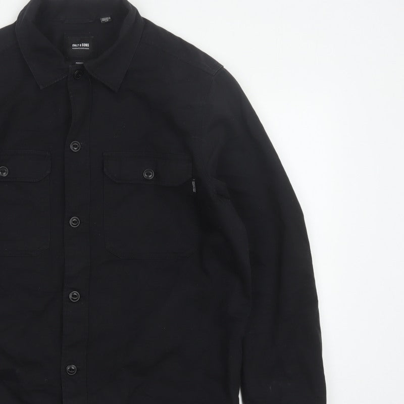 Only & Sons Men’s Black L Cotton Button Up Overshirt Basic Jacket