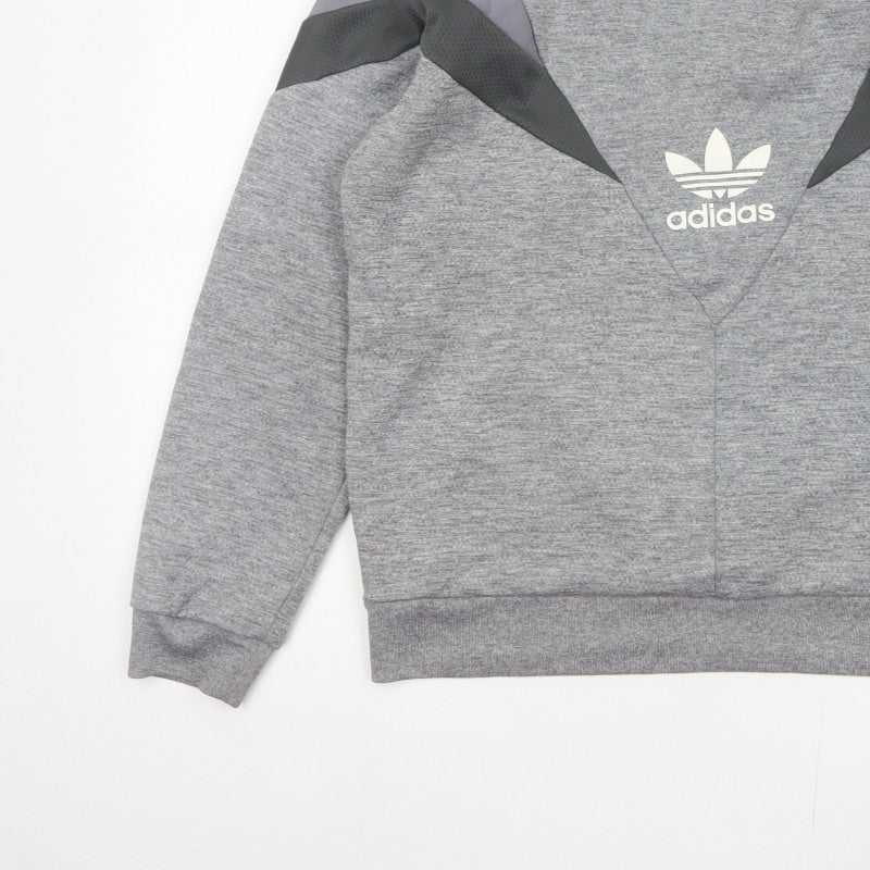 Adidas Men Grey M Pullover Crew Neck Trefoil Logo Sweatshirt
