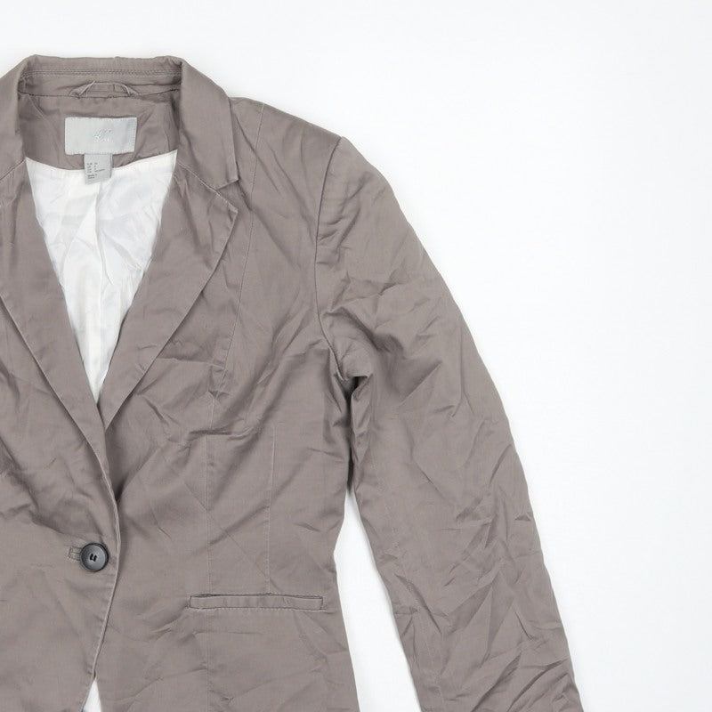 H&M Women Grey UK 8 Tailored Cotton Blend Single-Breasted Blazer