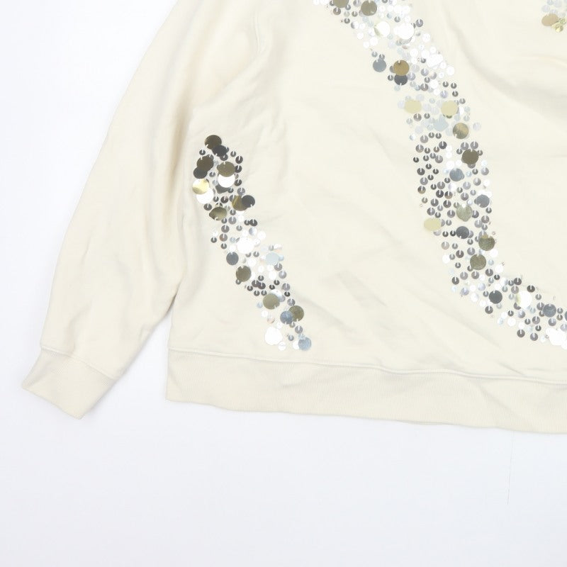 Marks and Spencer Women Ivory L Sequin Embellished Crew Neck Sweatshirt