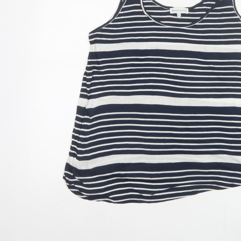 Warehouse Women Blue White UK 12 Striped Viscose Basic Tank Top