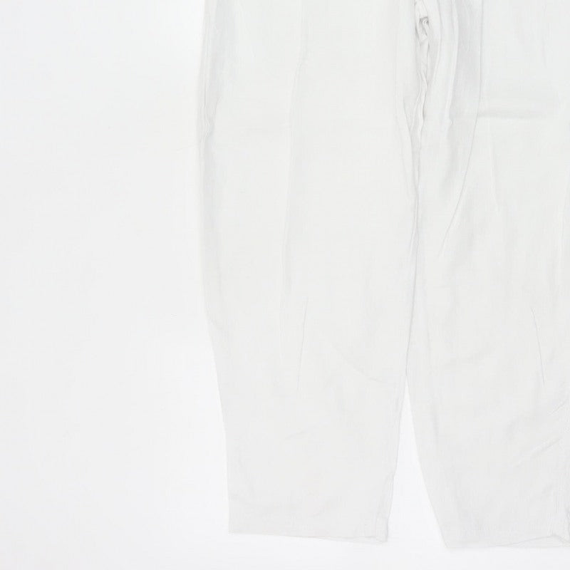 Marks & Spencer Women White UK 14 Short Linen Blend Tapered Trousers