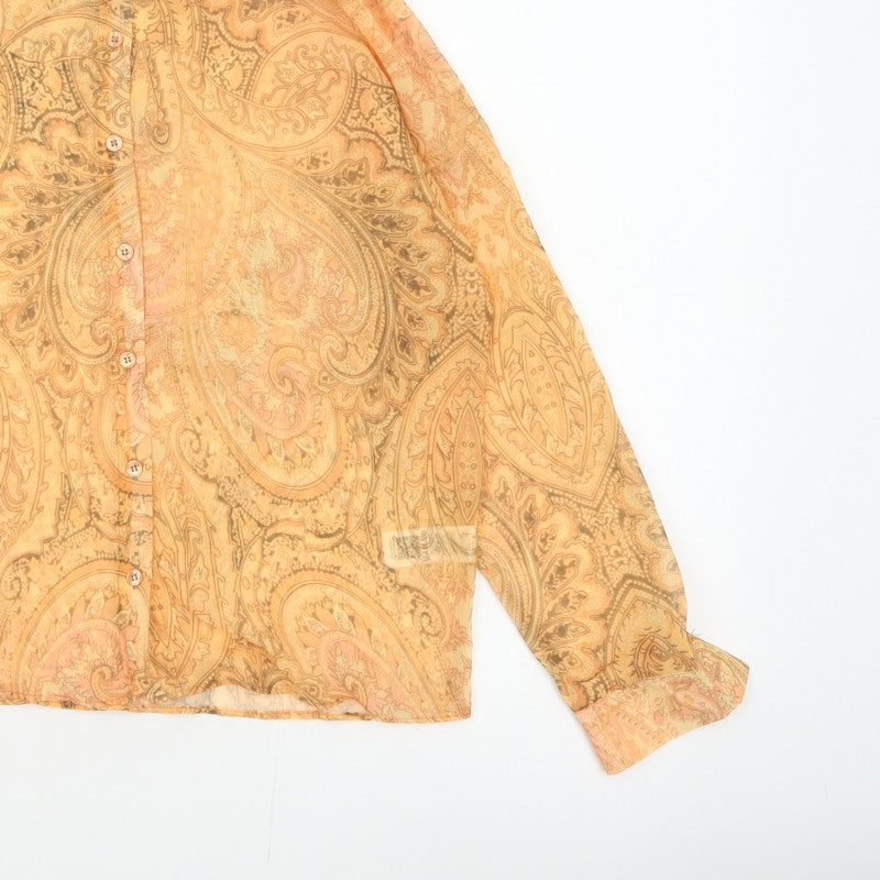ASOS Women Orange UK 4 Paisley Sheer Long Sleeve Button-Up Blouse