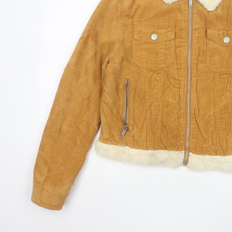 Denim Co. Women’s Brown Corduroy Faux Fur Trim Cropped Jacket UK 14