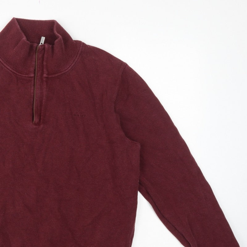 GANT Men's Red L 1/2 Zip Mock Neck Cotton Sweatshirt Logo