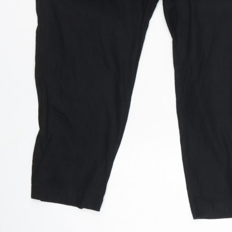 M&S Women Black Size 16 Linen Blend Tapered Smart Trousers