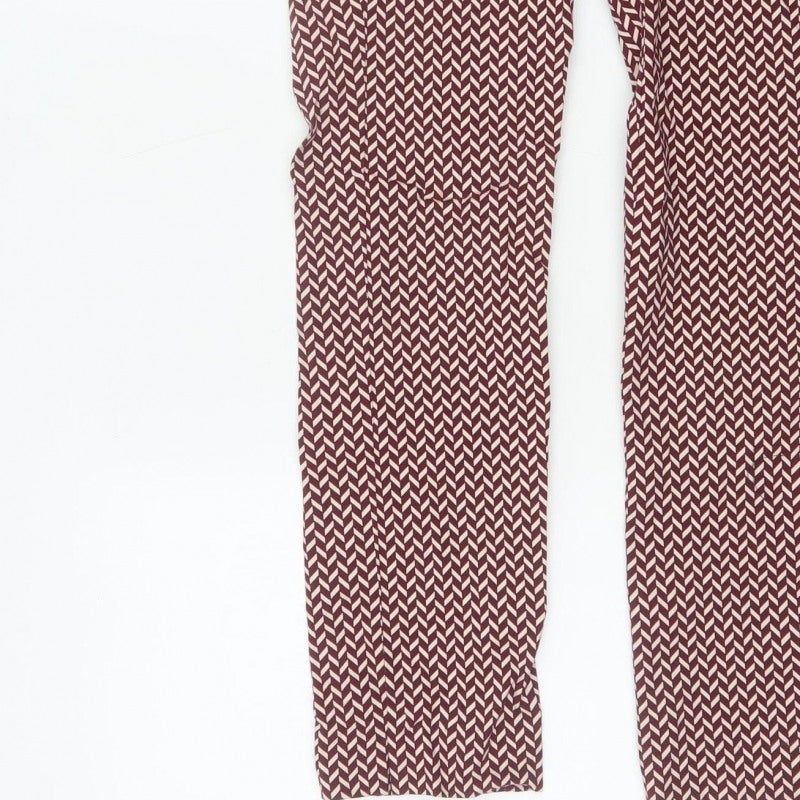 Mango Women Red Geometric Print Slim Straight Trousers UK 10
