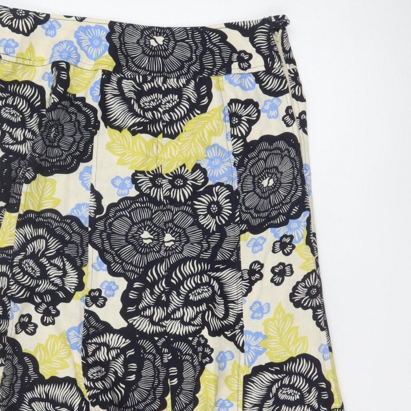 Isle Women’s Multicoloured Floral Linen Blend A-Line Skirt UK 14