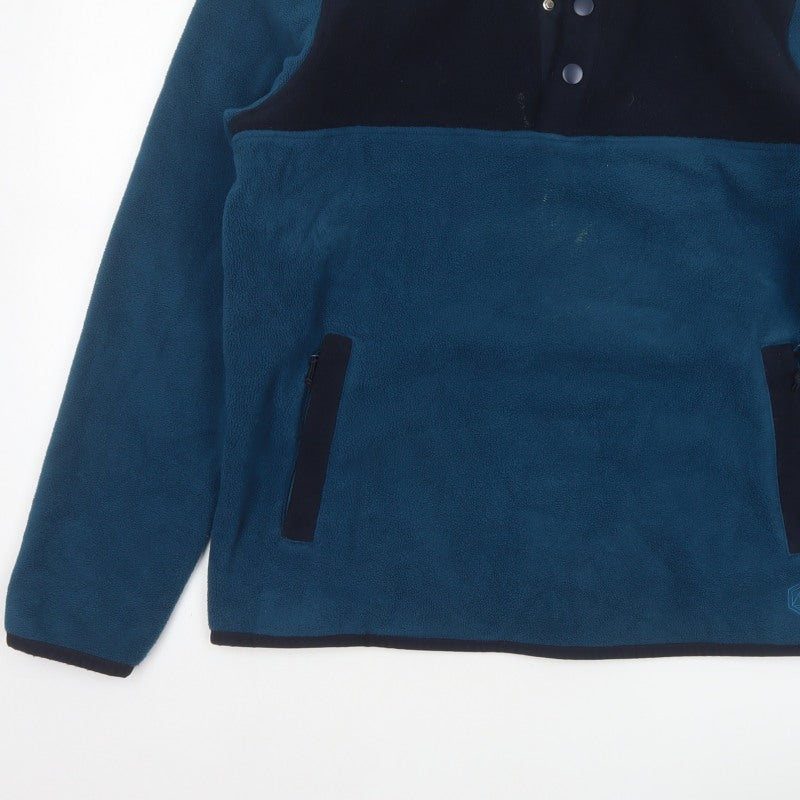 Marks and Spencer Men's Blue L Fleece Henley Pullover Snap Sweatshirt