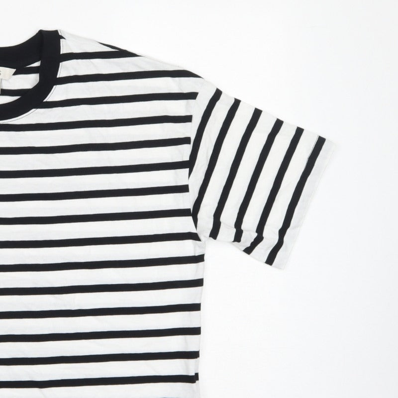 Marks and Spencer Women White Black Stripe Cotton T-Shirt UK 12 Basic