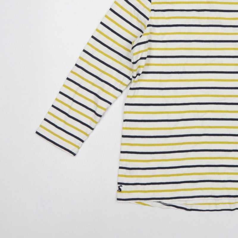 Joules Women White Navy Yellow Striped Basic Cotton Long Sleeve Top UK 14