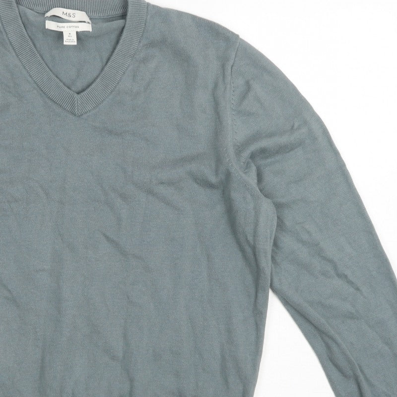 Marks and Spencer Men’s Grey M V-Neck Pure Cotton Pullover Jumper