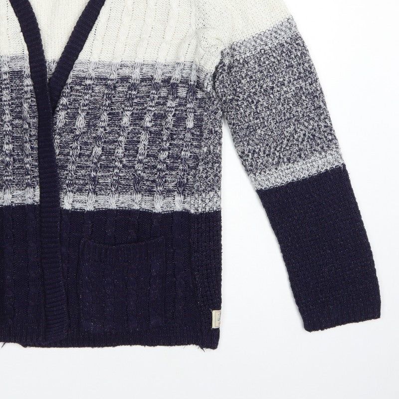 Soulcal & Co Women’s Blue Ivory Cable Knit Open Cardigan Size 14