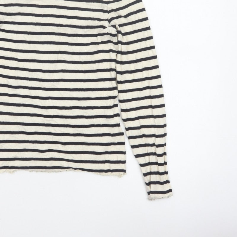 Next Women Black Ivory Striped Cropped Long Sleeve Jersey T-Shirt UK 8